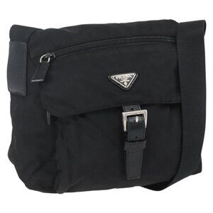 Authentic PRADA Shoulder Bag Nylon Black Silver